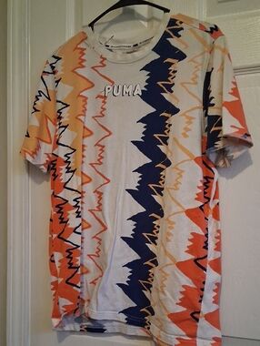 Puma Short Sleeve Graphic Tee - White, Orange & Navy